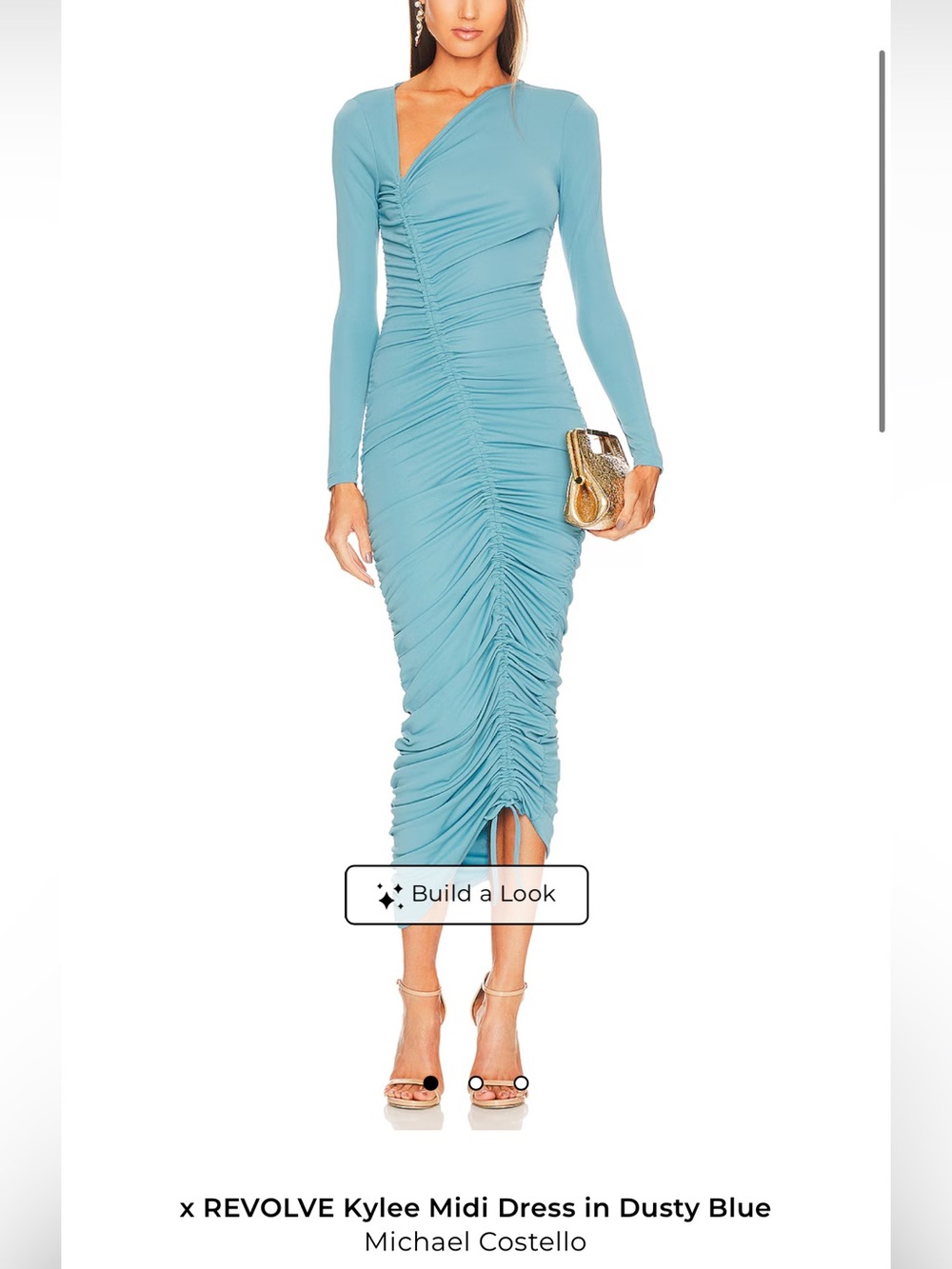 Michael Costello Dusty Blue Ruched Midi Skirt